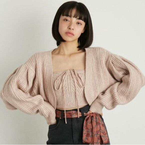 Lily Brown Pink Sparkle Cropped Ribbed Knit Cardigan - Picture 1 of 11